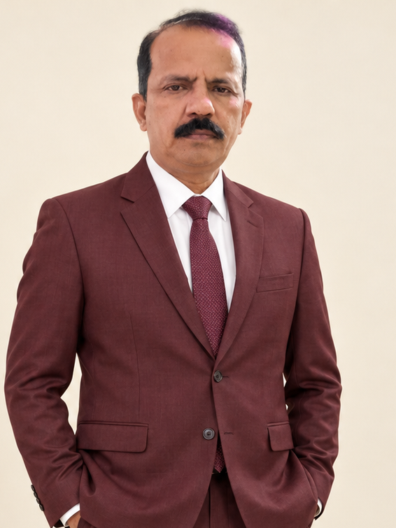 Waist-up edited portrait of O.P. Singh in a maroon coat