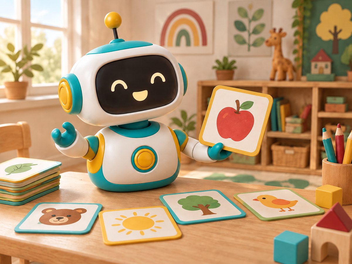 Concept illustration of a small talking robot learning aid