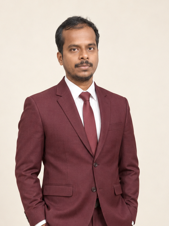 Waist-up edited portrait of Vivek Singh in a maroon coat